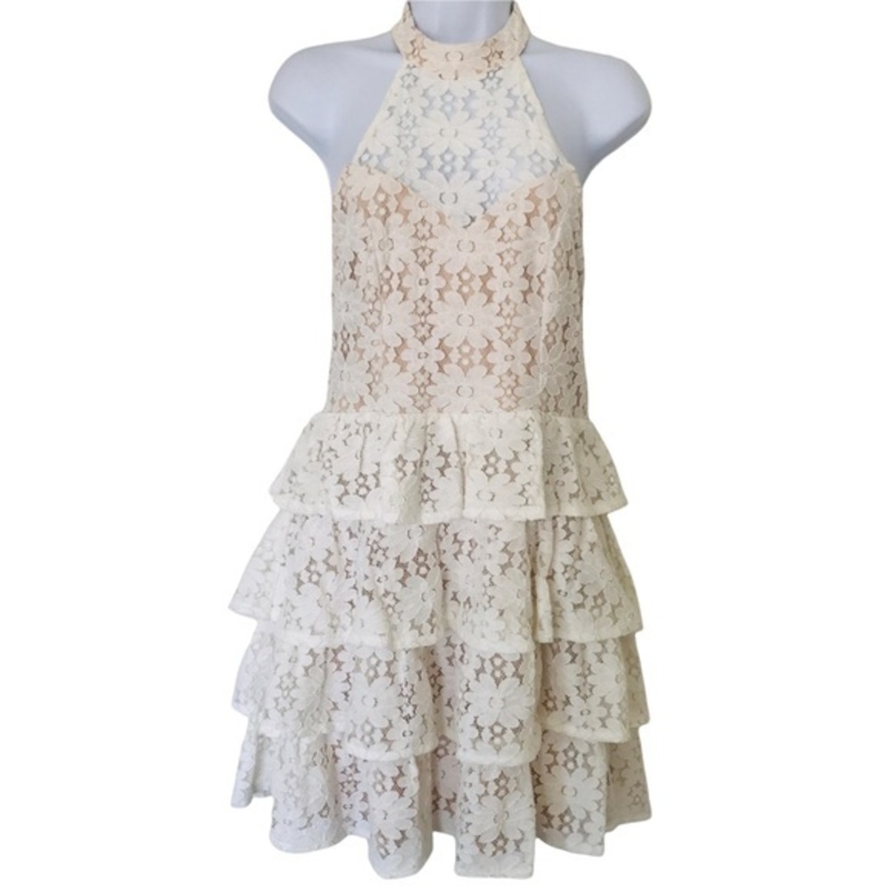 NWT VICI To Be‎ Loved dress Tiered Lace Halter size L - Picture 3 of 12
